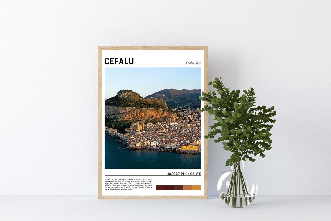 Cefalu Sicily Old Town La Rocca Cliffs Seaside View Travel Poster - Image 4