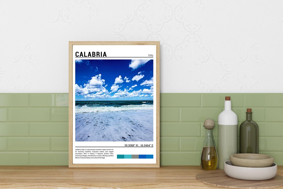 Calabria Italy Turquoise Waves Sandy Beach Coastline Travel Poster - Image 3
