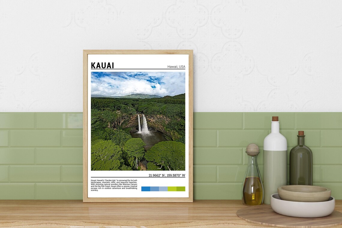 Kauai Hawaii Garden Isle Waterfall Lush Rainforest Travel Photo Poster - Image 3