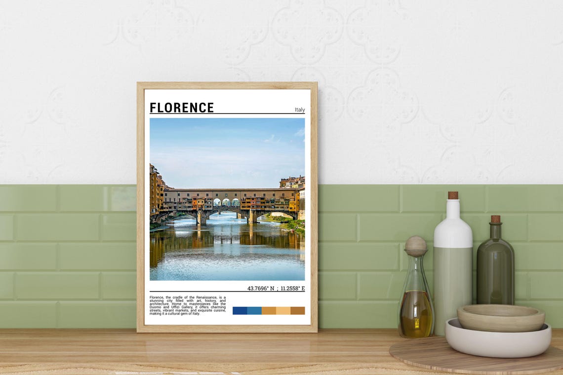 Florence Italy Historic Ponte Vecchio Bridge River View Poster - Image 3