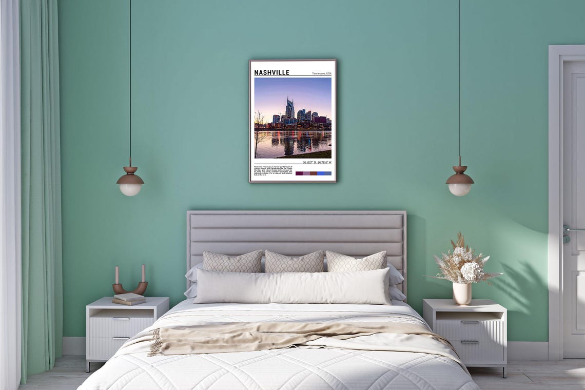 Nashville Tennessee Riverfront Skyline Sunset Reflection Photo Poster - Image 5