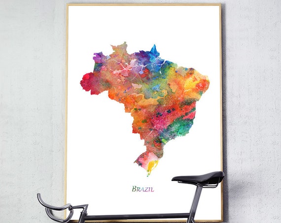 Brazil Map Print Poster Wall Art Watercolor Painting Home Office Decor Travel