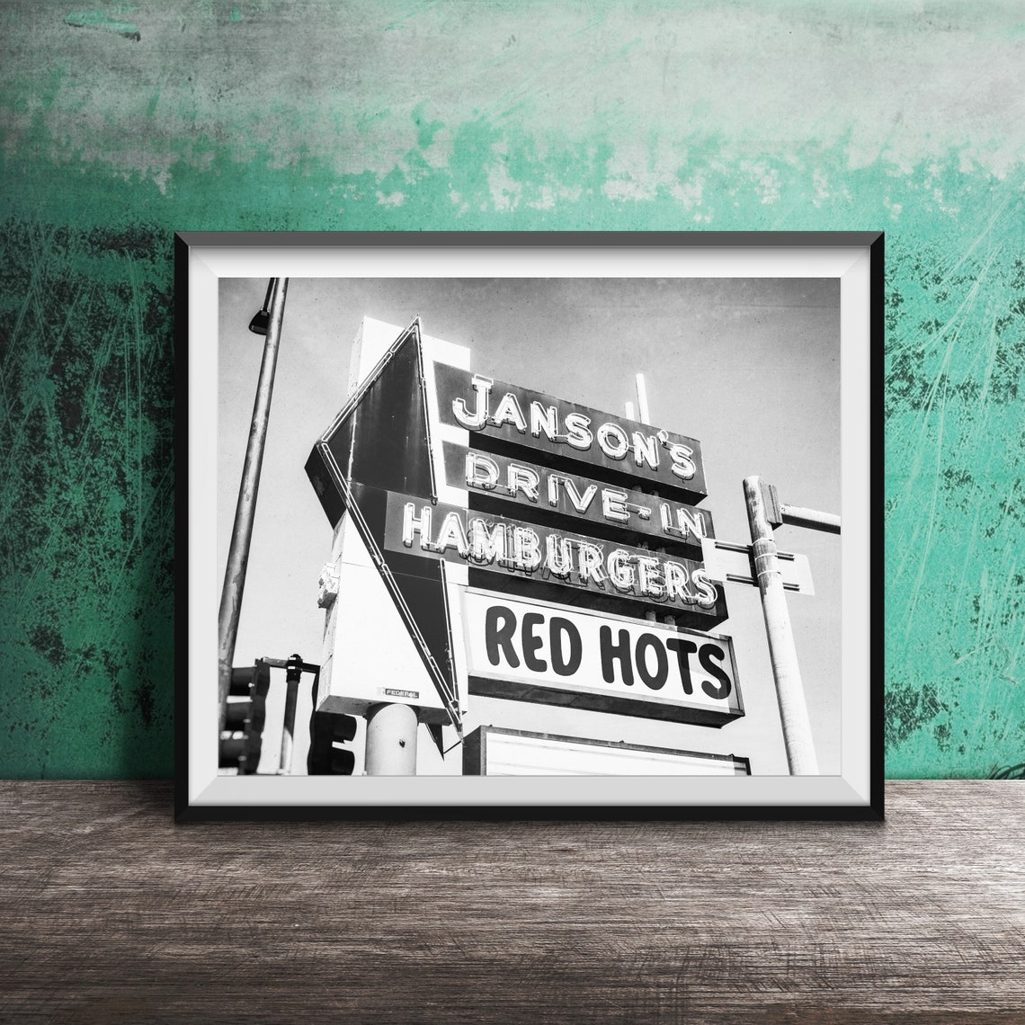 Janson's Drive-In Hamburgers Red Hots Mid Century Sign Poster - Image 2