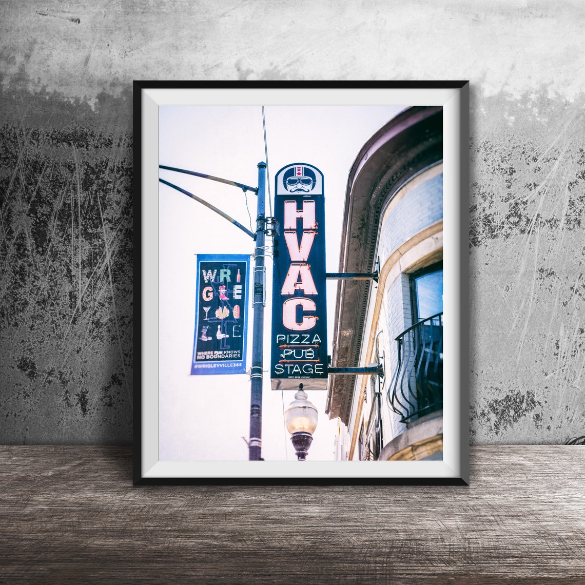 HVAC Pizza Pub Stage Wrigleyville Chicago Vertical Neon Sign Poster