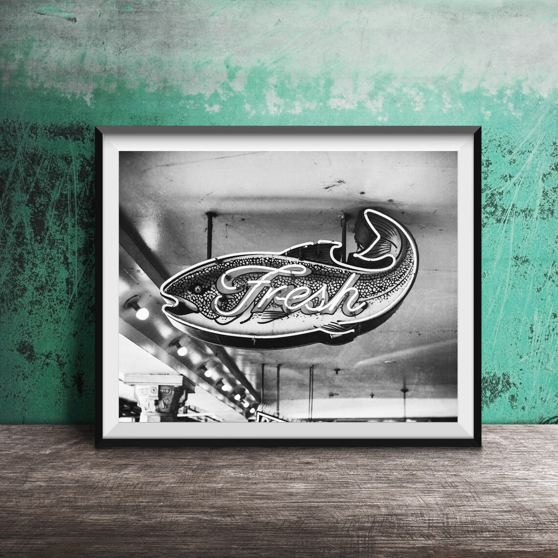 Colorful Fresh Fish Neon Sign Seafood Market Photography Poster - Image 2