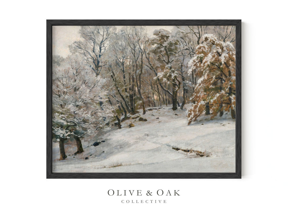 Snowy Trees Painting Vintage Winter Landscape Print Cozy Cabin Decor Printed Or Framed 359 - Image 3