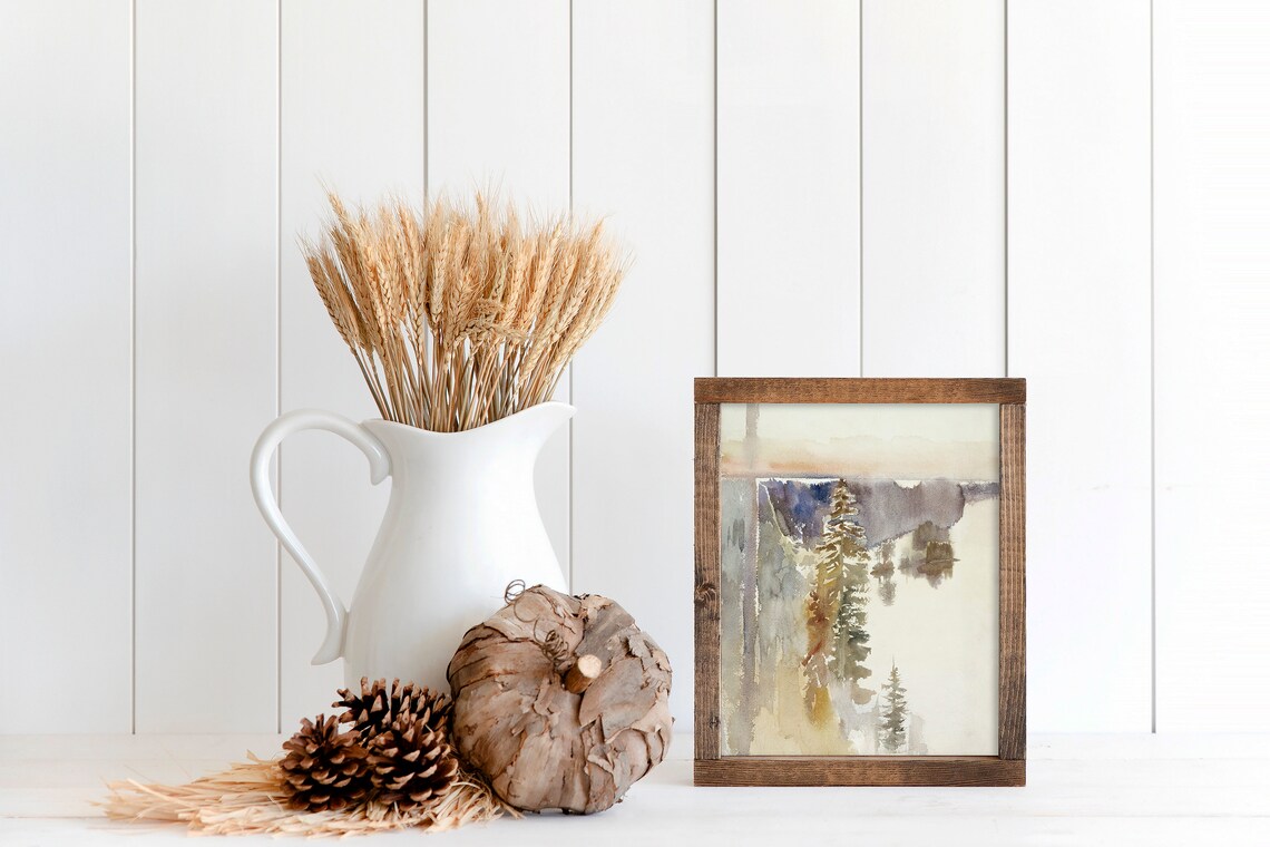 Rustic Landscape Painting, Watercolor Abstract Landscape - Image 3