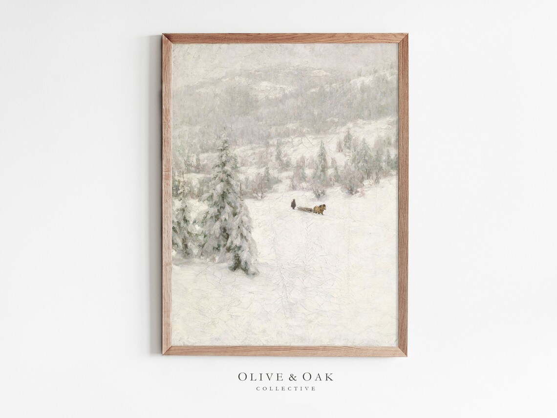 Vintage Winter Country Snow Landscape, Art Print