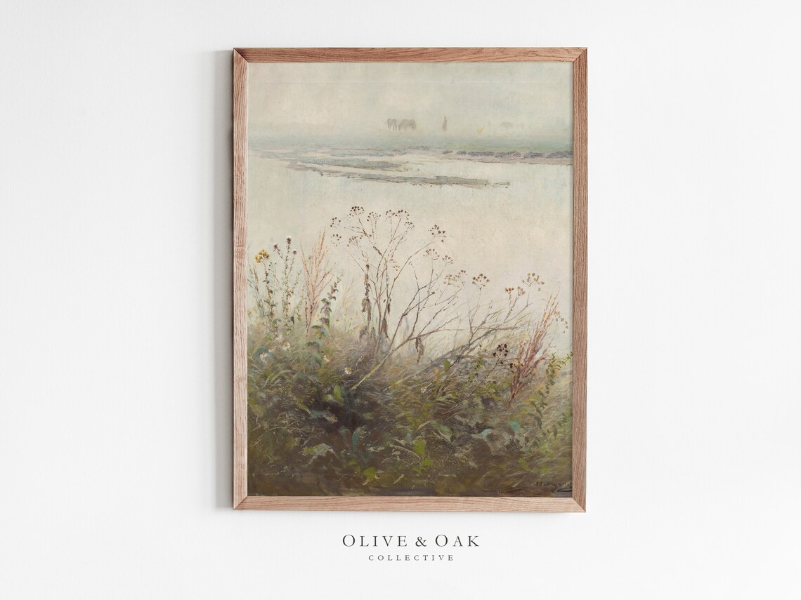 Muted Landscape Painting, Vintage Nature Art Print