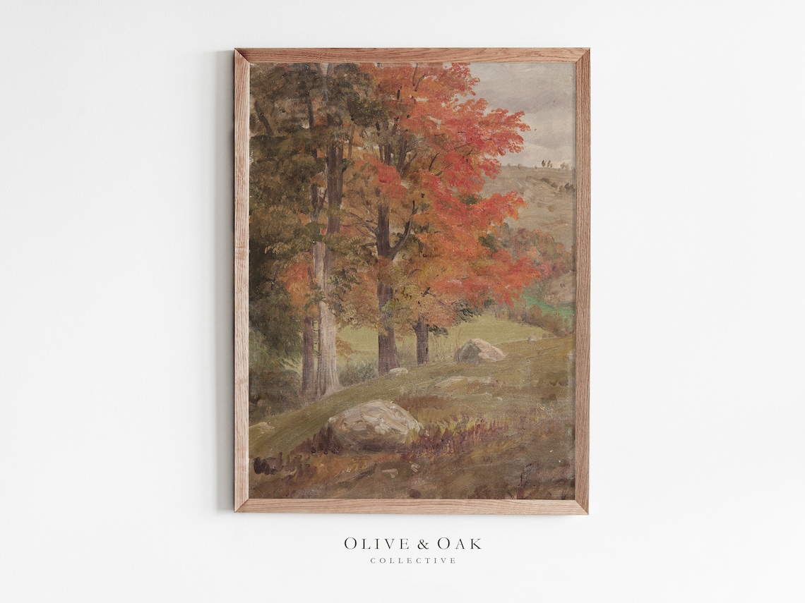 Autumn Tree Oil Painting, Vertical Landscape Art Print