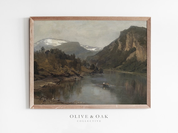 Moody Lake Painting, Vintage Lake House Decor Art Print