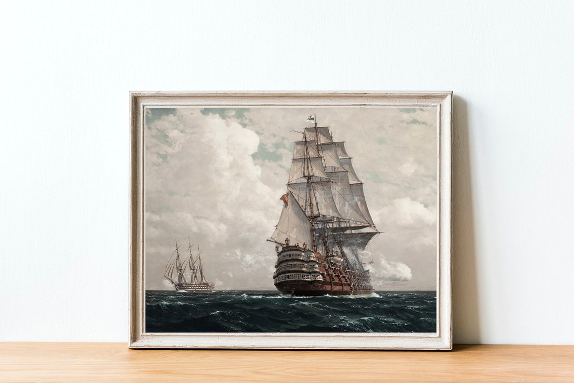 Moody Seascape Vintage Ship Art Print, Coastal - Image 4