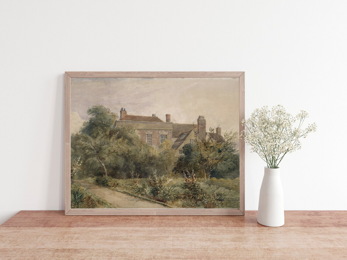English Cottage Painting, Country Landscape Art Print - Image 3