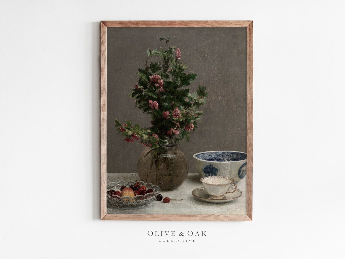 Vintage Floral Still Life, Oil-Painting-Style Art Print