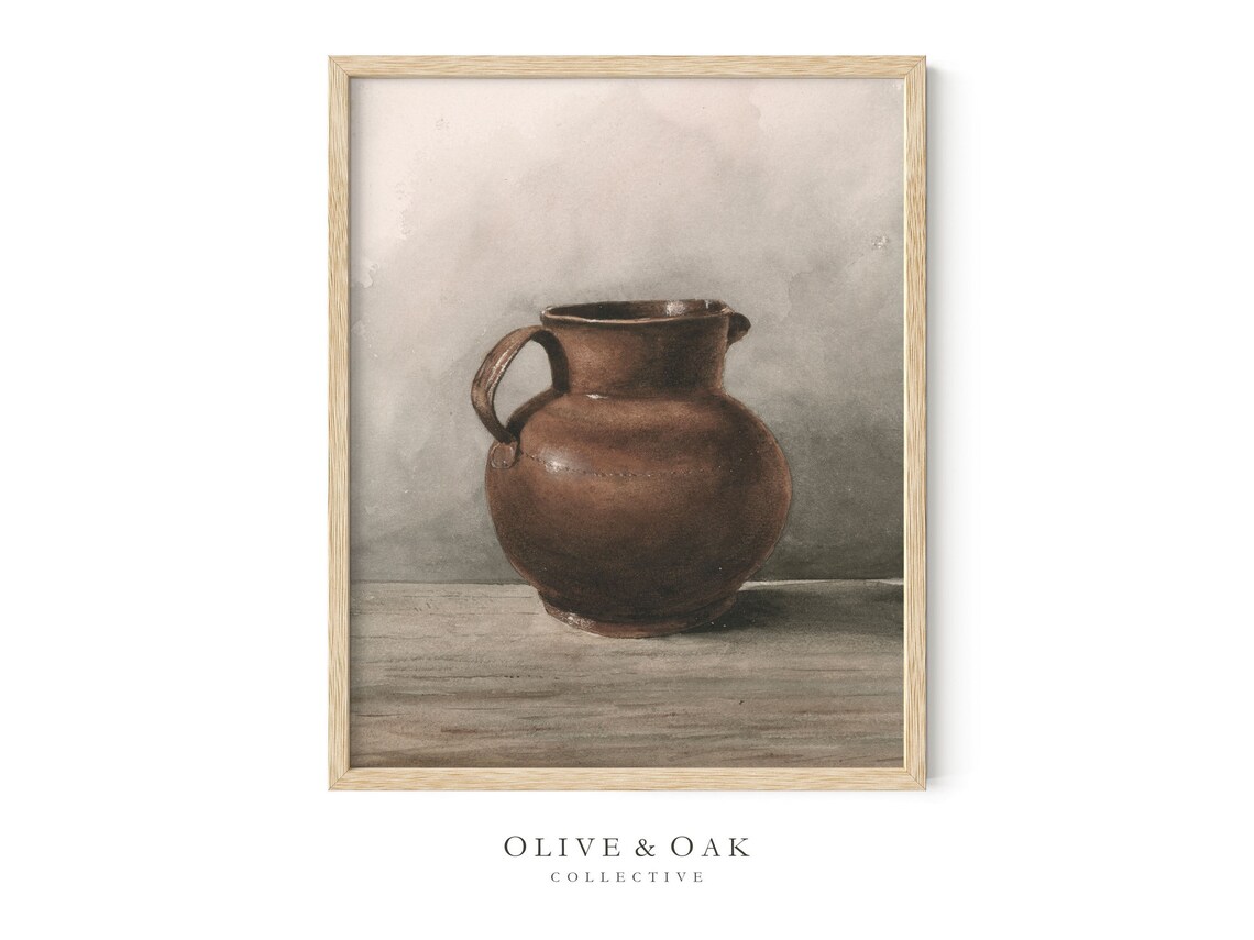 Watercolor Pitcher Still Life, Neutral Decor Art Print - Image 4