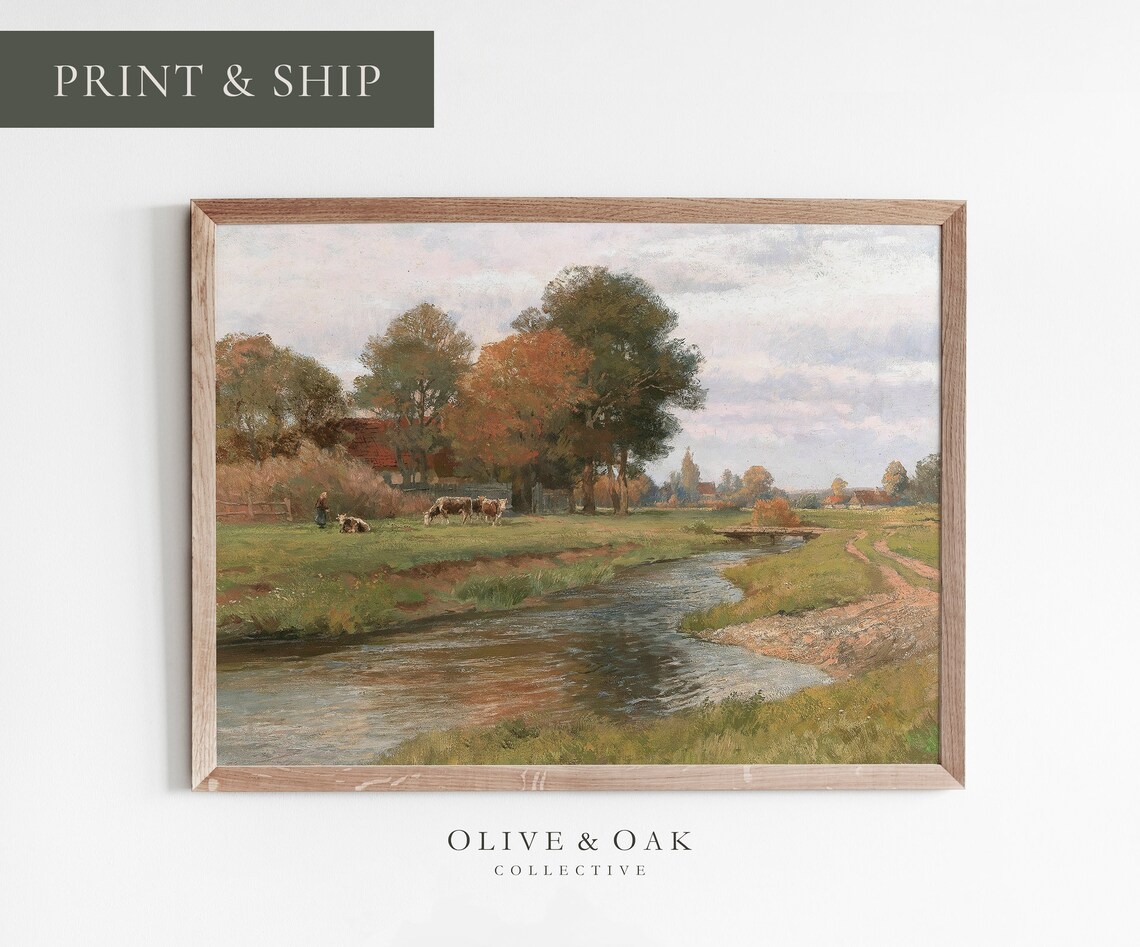 Vintage Farmhouse Landscape, Autumn Country Decor