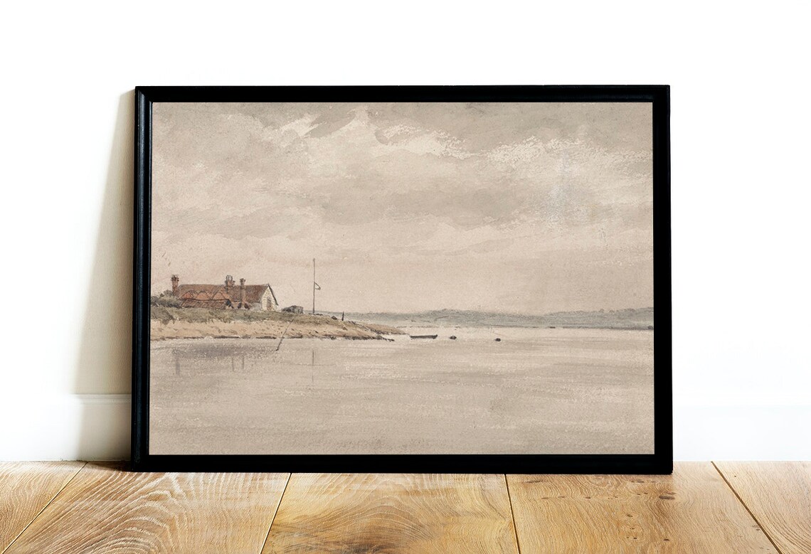 Neutral Seascape Painting, Coastal Vintage Art Print - Image 4