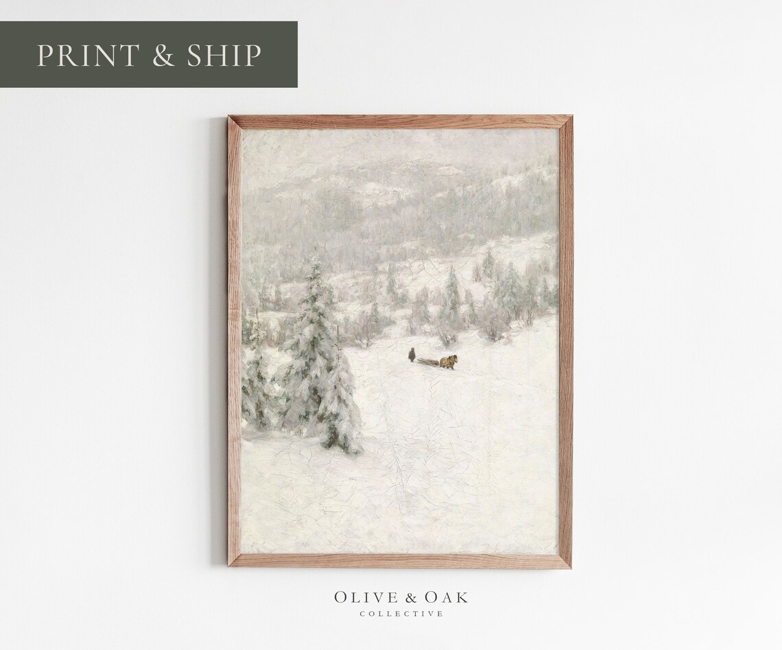Vintage Winter Country Snow Landscape, Farmhouse Decor