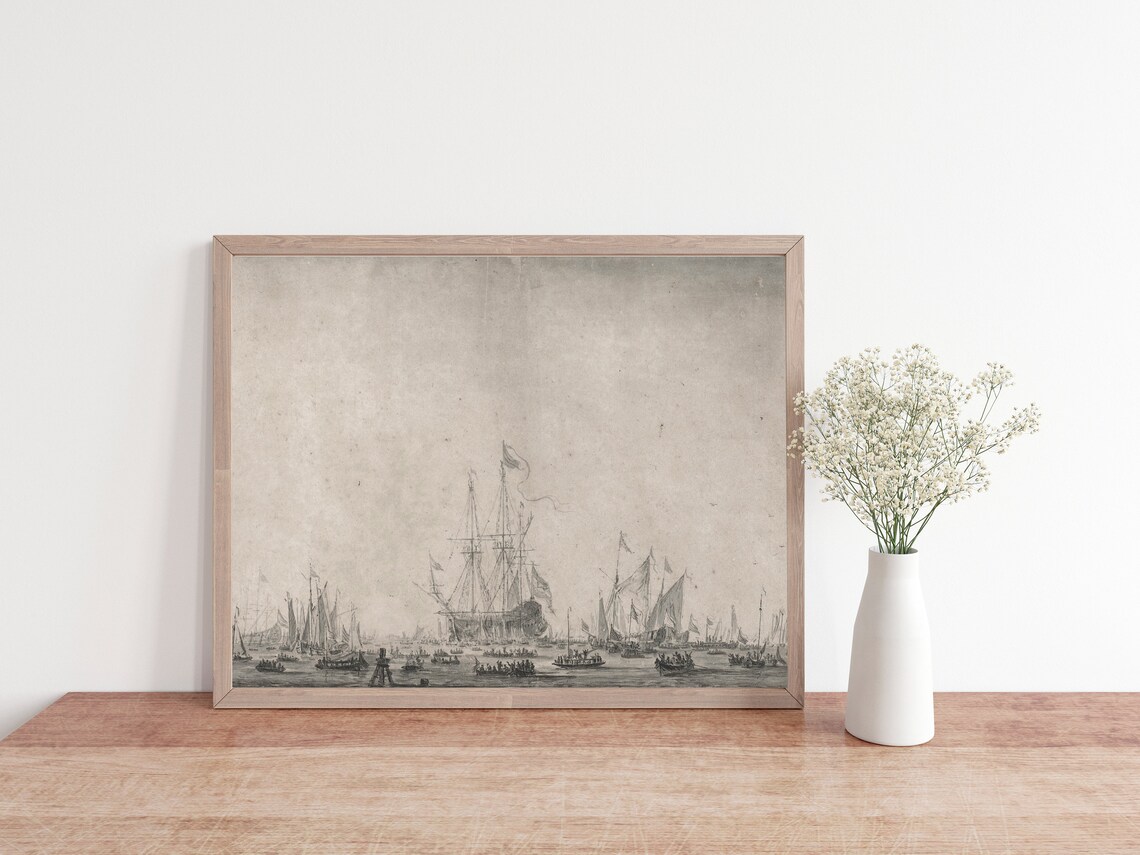 Harbor Sketch Vintage Boat Drawing, Art Print - Image 2