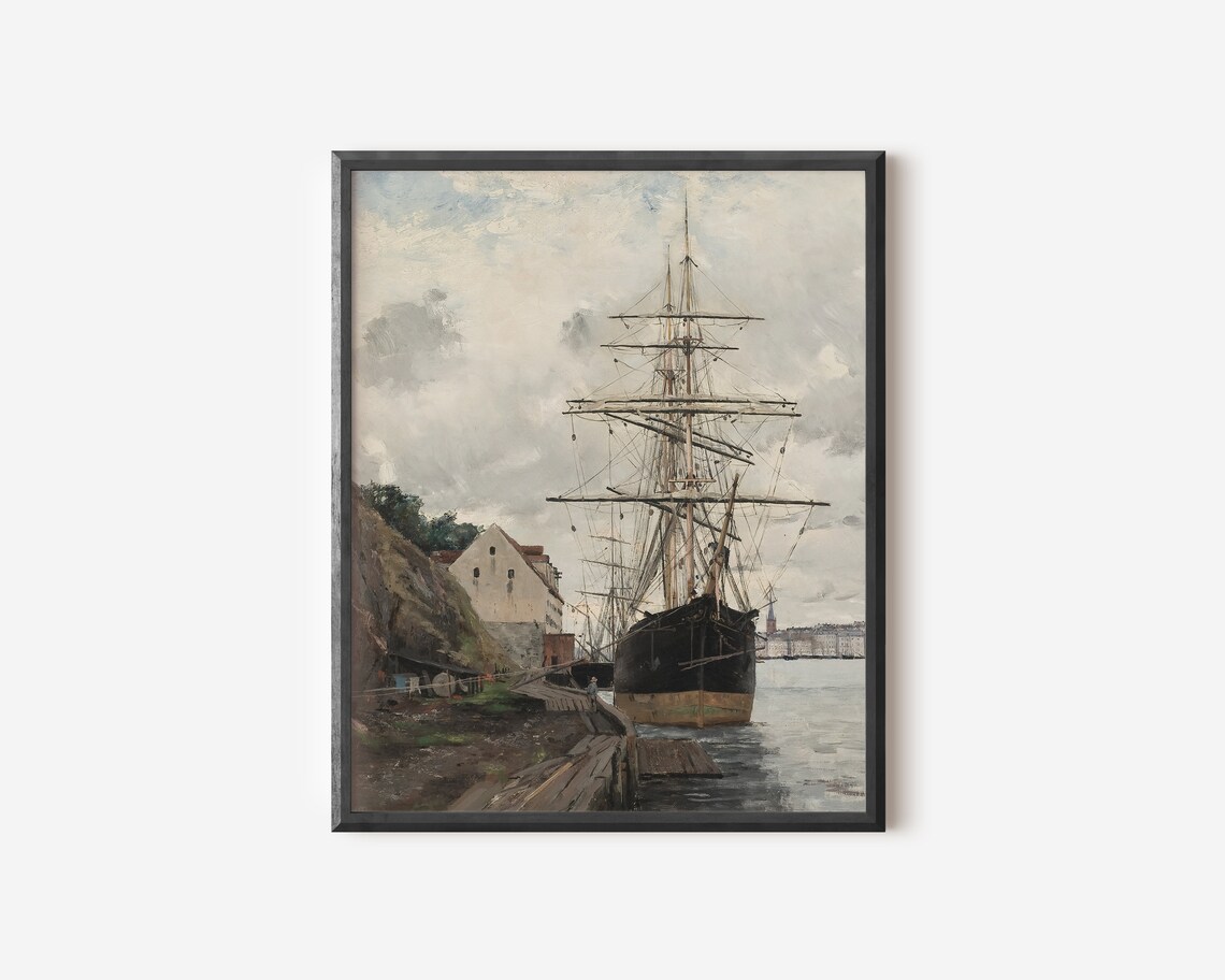 Coastal Harbor Ship Vintage Nautical Art Print - Image 3