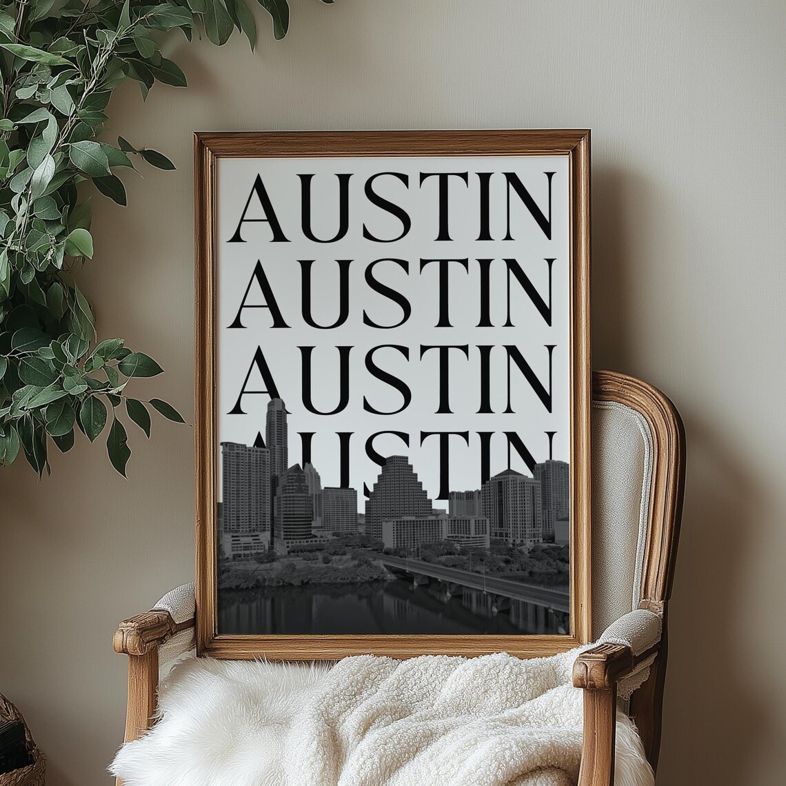 Austin Texas Black And White Skyline Travel Poster