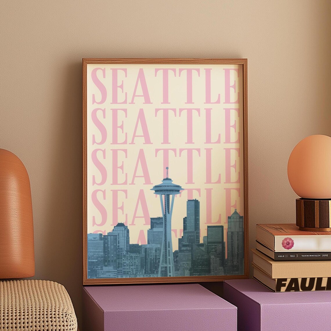 Seattle, Washington Skyline Travel Poster, Preppy Decor