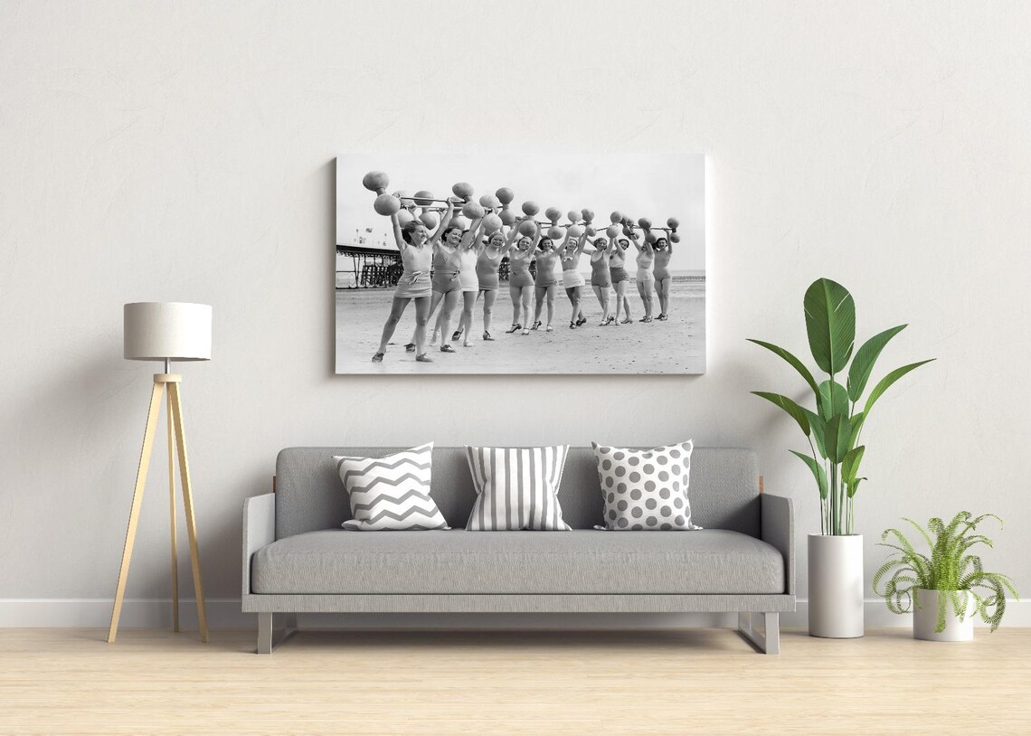 Vintage Woman Photo Fitness Barbell Beach Poster - Image 3