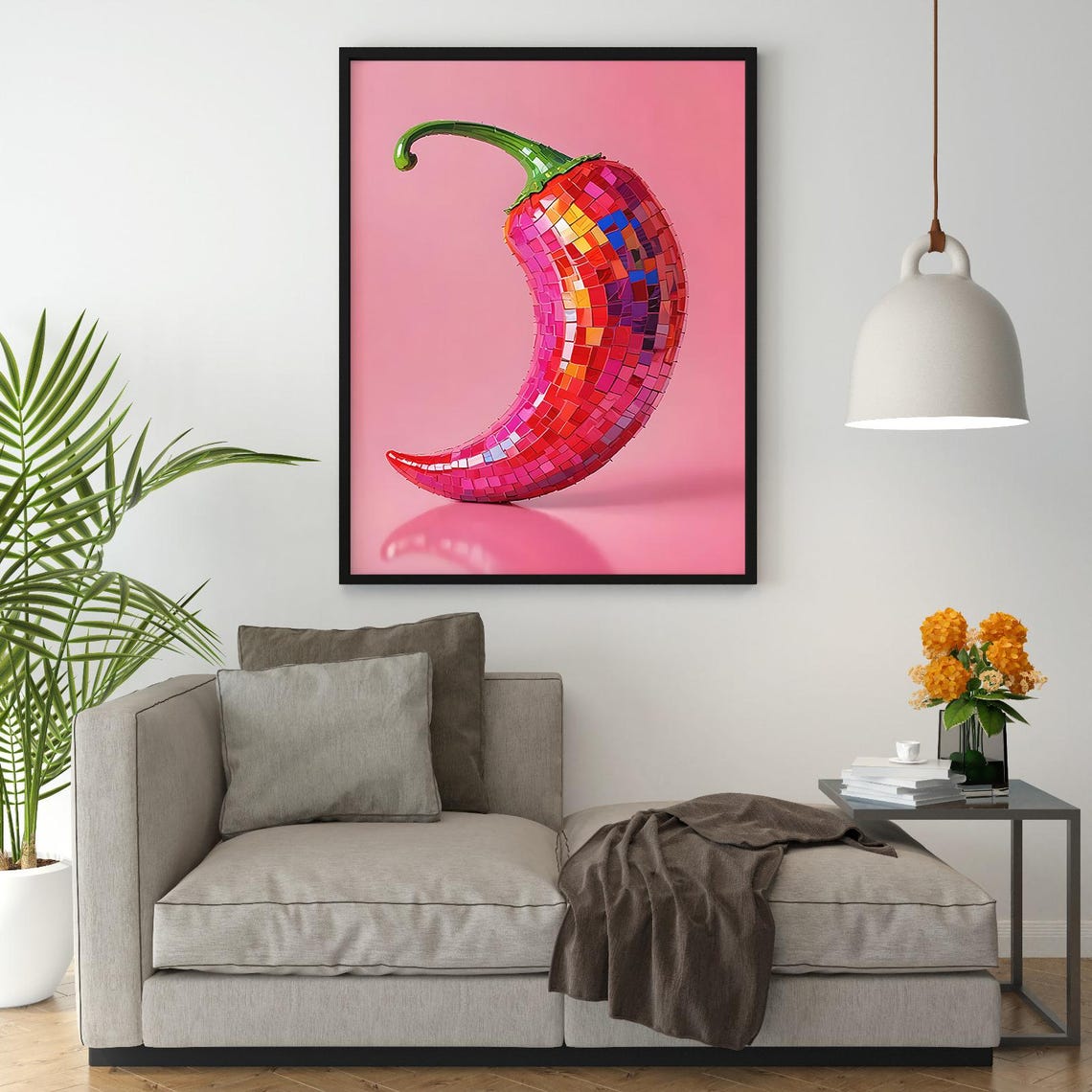Wall Art Hot Chili Pepper Disco Ball Painting Maximalist Room Decor Preppy Poster Mirror Ball Girly Kitchen Print - Image 3