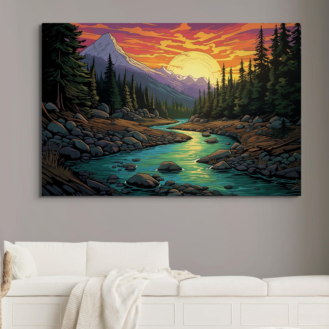 Vibrant Mountain Sunset Forest River Print Nature Inspired Artwork Scenic Landscape Wall Decor - Image 5