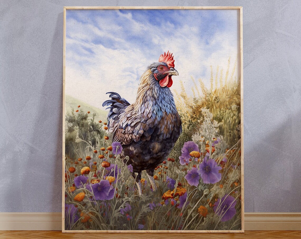 Rooster in Wildflower Meadow Rustic Farm Bird Country Poster - Image 8