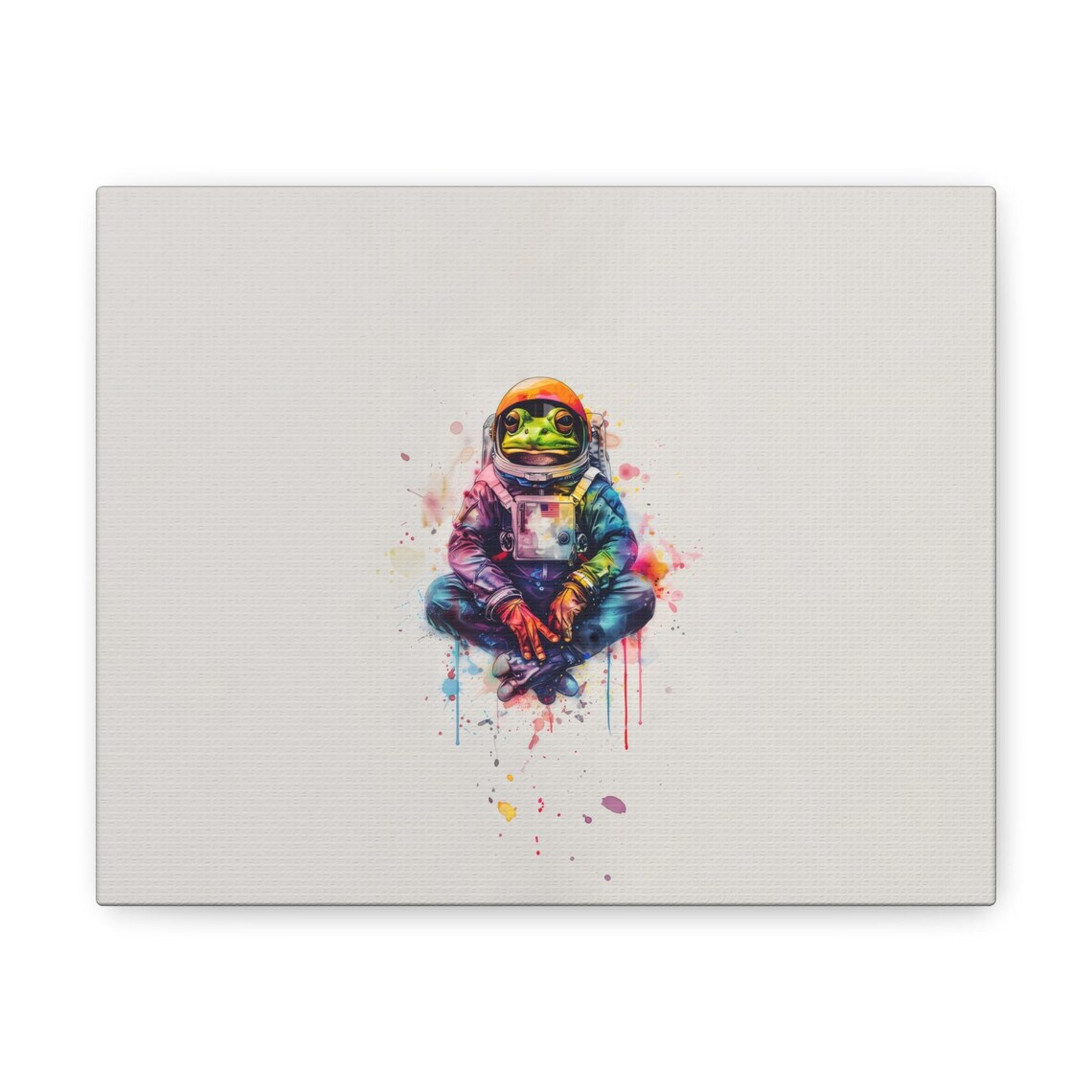 Frog Astronaut Watercolor Art Cute Space Explorer with Paint Splashes Wall Art - Image 3