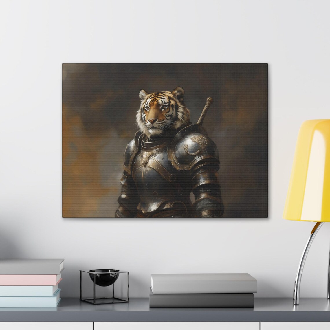 Tiger Knight Full Medieval Plate Armor Bold Front Facing Big Cat Poster - Image 2