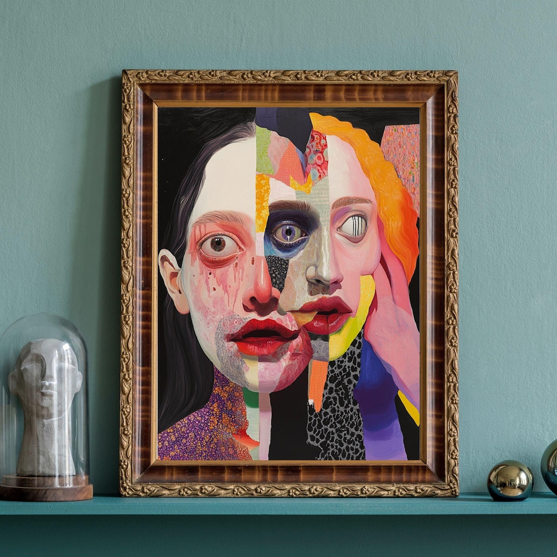 Cubist Fractured Colorful Faces Modern Abstract Portrait Poster