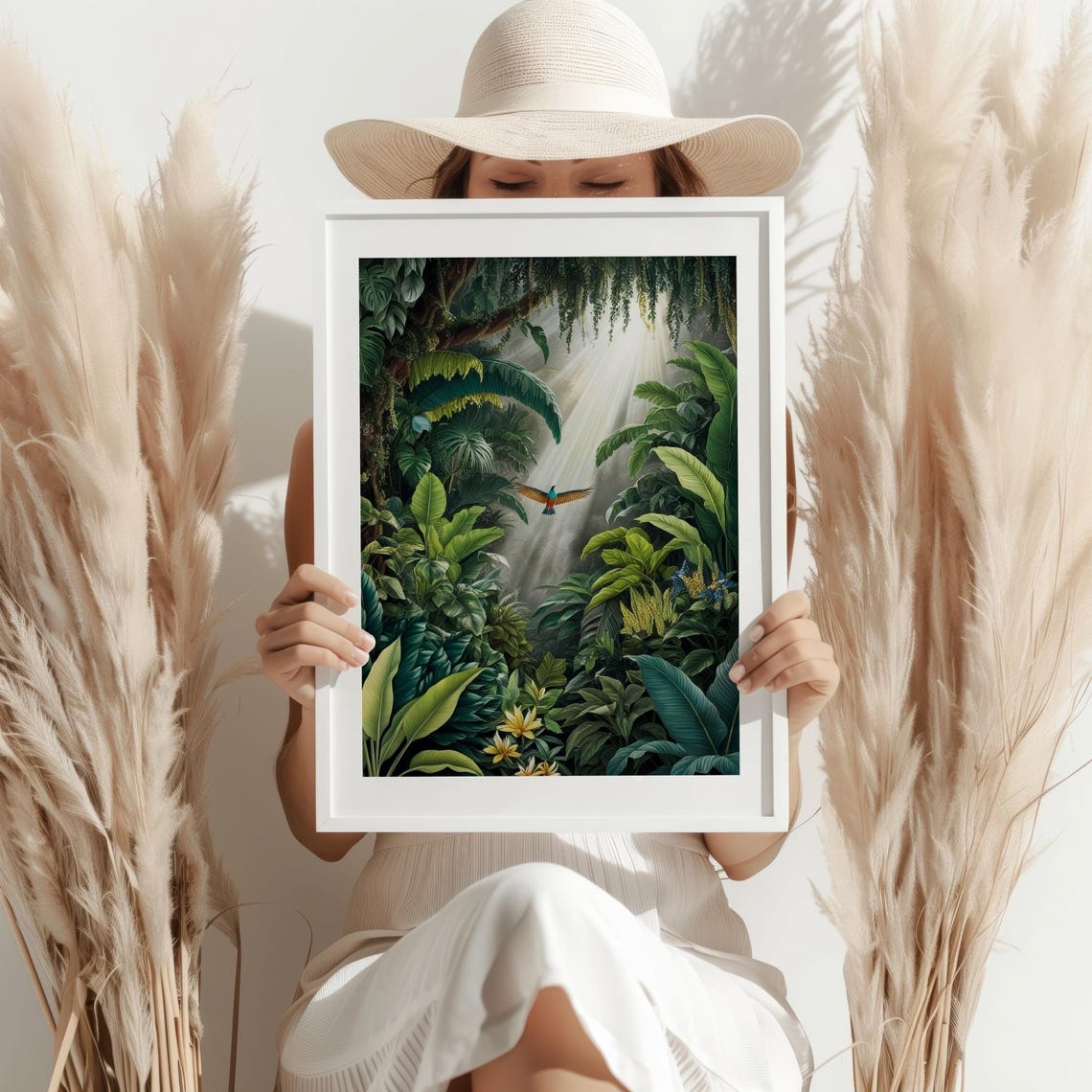 Tropical Jungle Sunbeams Flying Bird Lush Botanical Wall Poster - Image 2