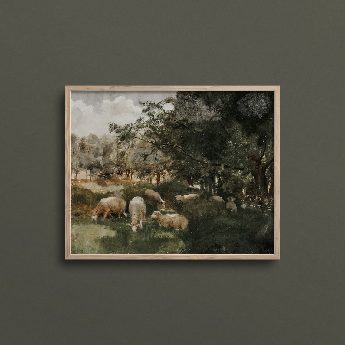 Sheep Grazing Green Pasture Vintage Countryside Farmhouse Art Poster - Image 2