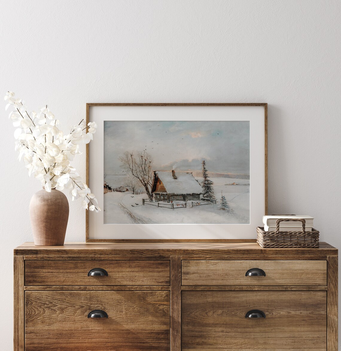 Winter Cabin Vintage Winter Landscape Painting Vintage Winter Art Print Christmas Cottage Painting L118 - Image 3