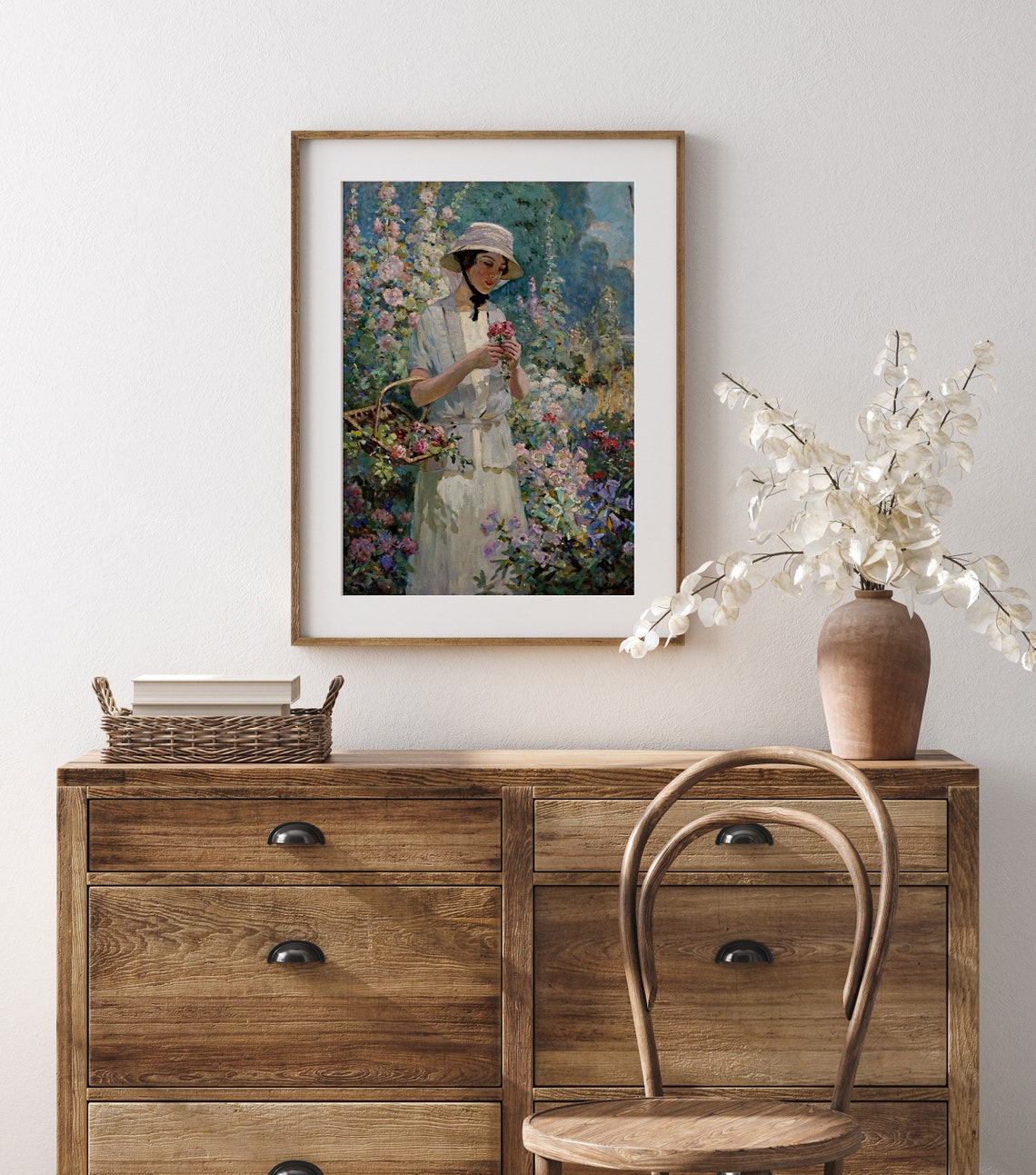 Woman In A Flower Garden Fine Art Print Vintage Garden Wall Art Eclectic Wall Art Cottage Wall Art Green Oil Painting A57 - Image 2