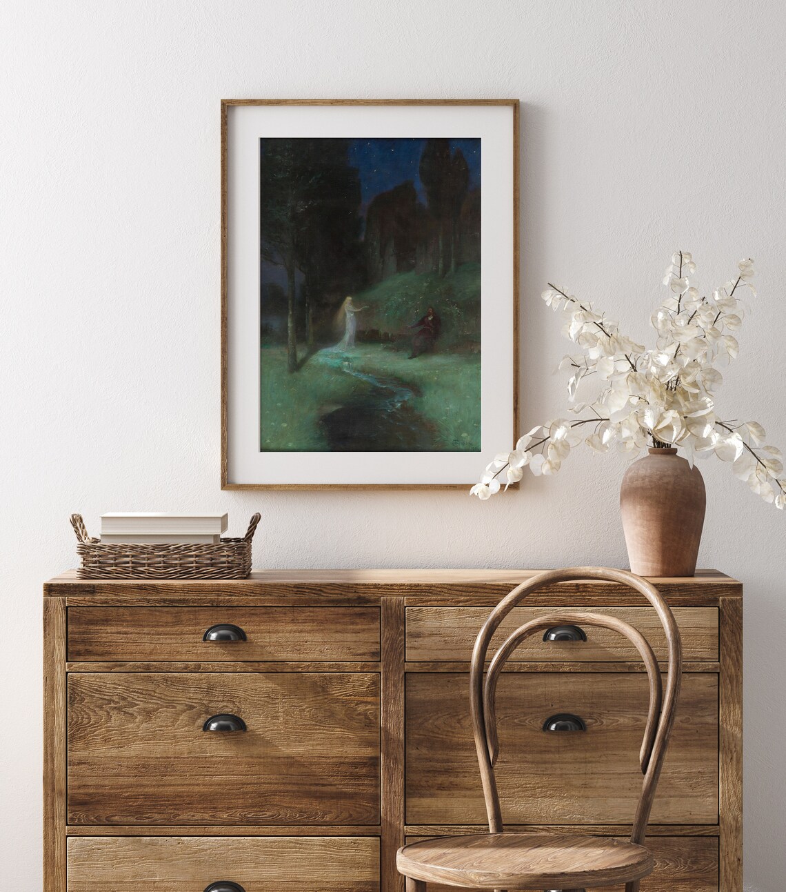 Moonlit Forest Ghostly Apparition Vintage Dark Fairytale Painting Art Print - Image 2