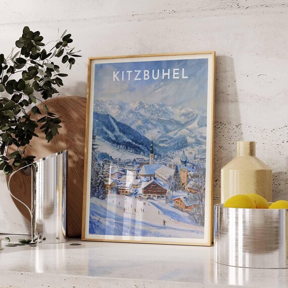 Kitzbuhel Austria Painterly Town Panorama Church Spires Travel Poster