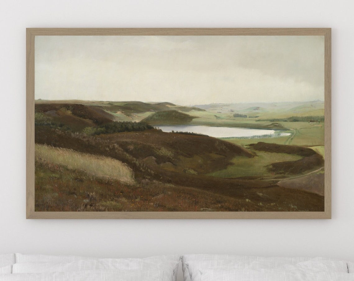 Rolling Moorland Hills Lake View Antique Rustic Landscape Poster - Image 4