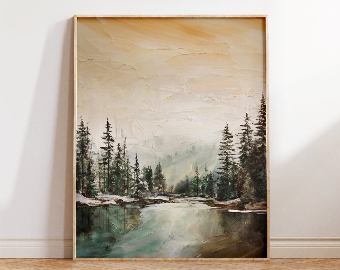 Pines and Lake, Pacific Northwest Cabin Art