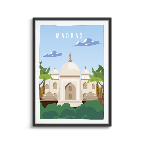 Madras Marble Mausoleum Travel Poster White Dome Architecture Art