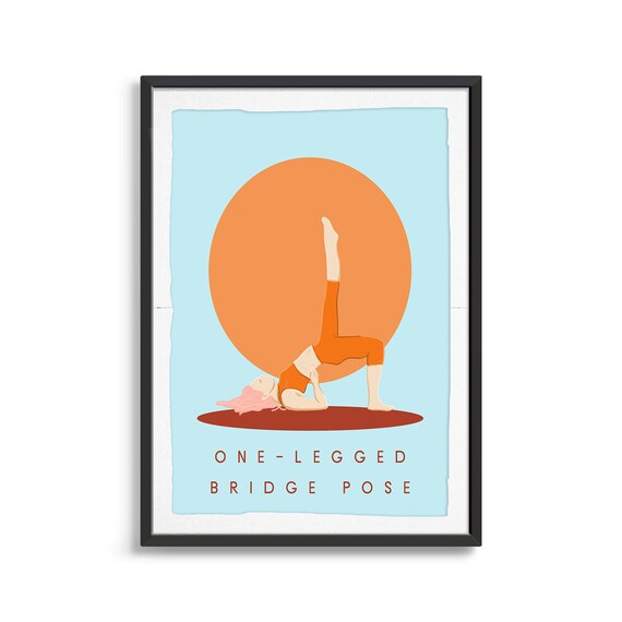 One-legged Bridge Pose Retro Yoga Backbend Sun Circle Flat Illustration Print