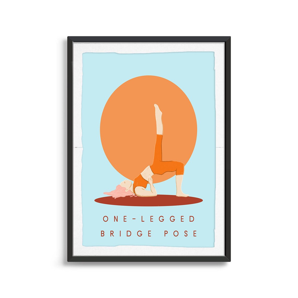One-legged Bridge Pose Retro Yoga Backbend Sun Circle Flat Illustration Print