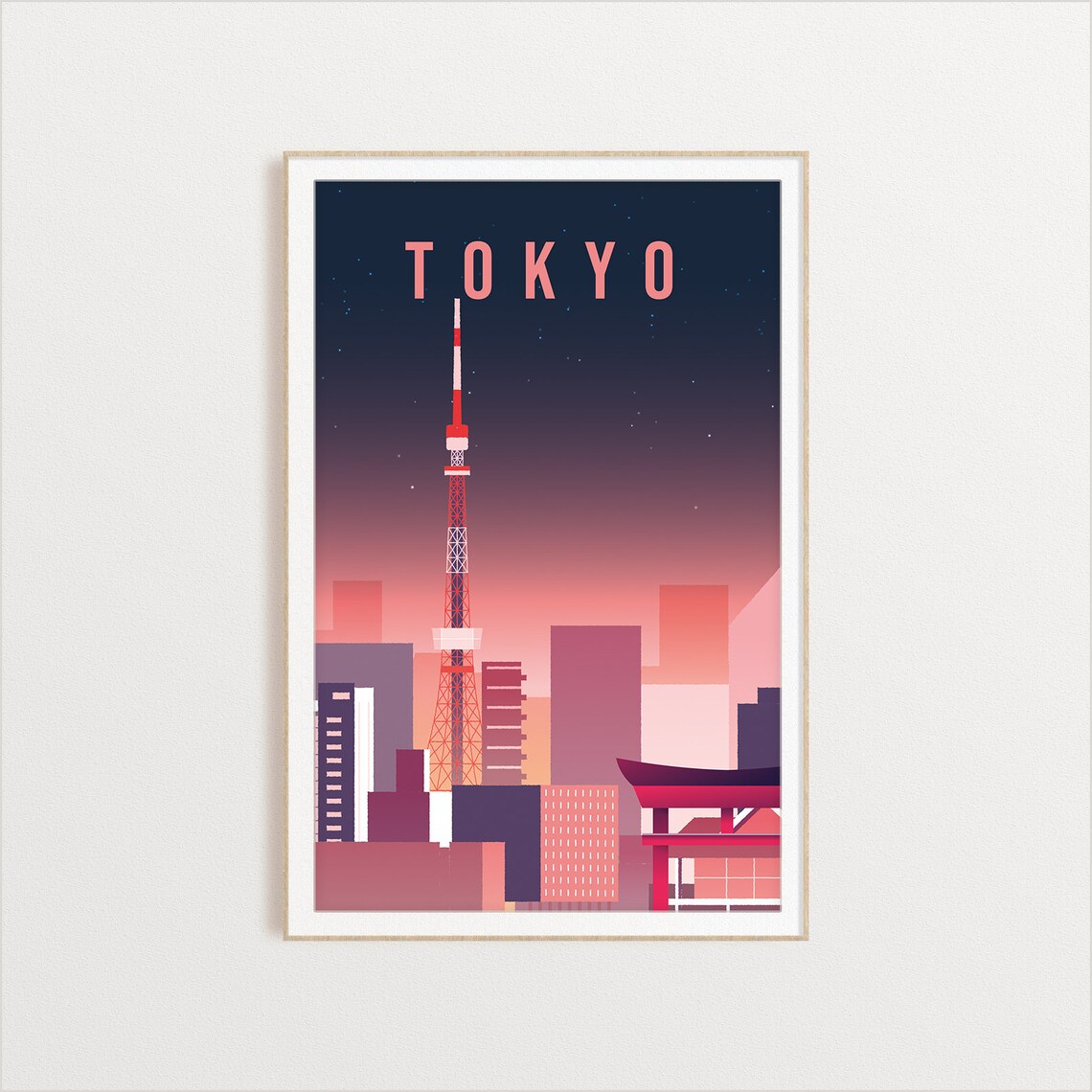 Minimalist Tokyo Red Tower Dusk Skyline City Landmark Travel Poster - Image 2
