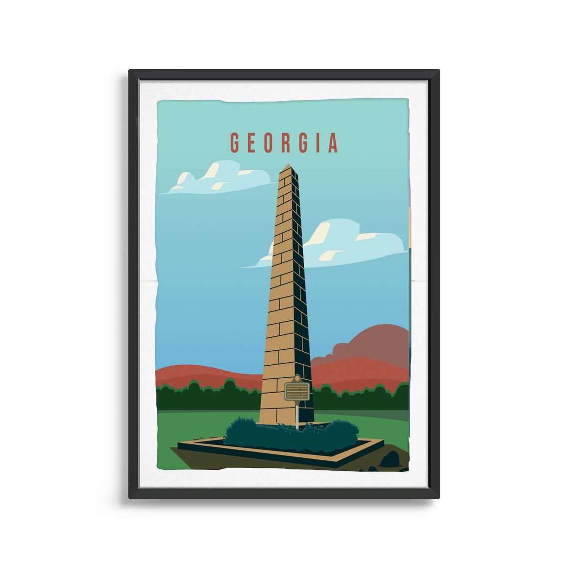 Georgia Historic Stone Obelisk Monument Park Vintage Travel Poster