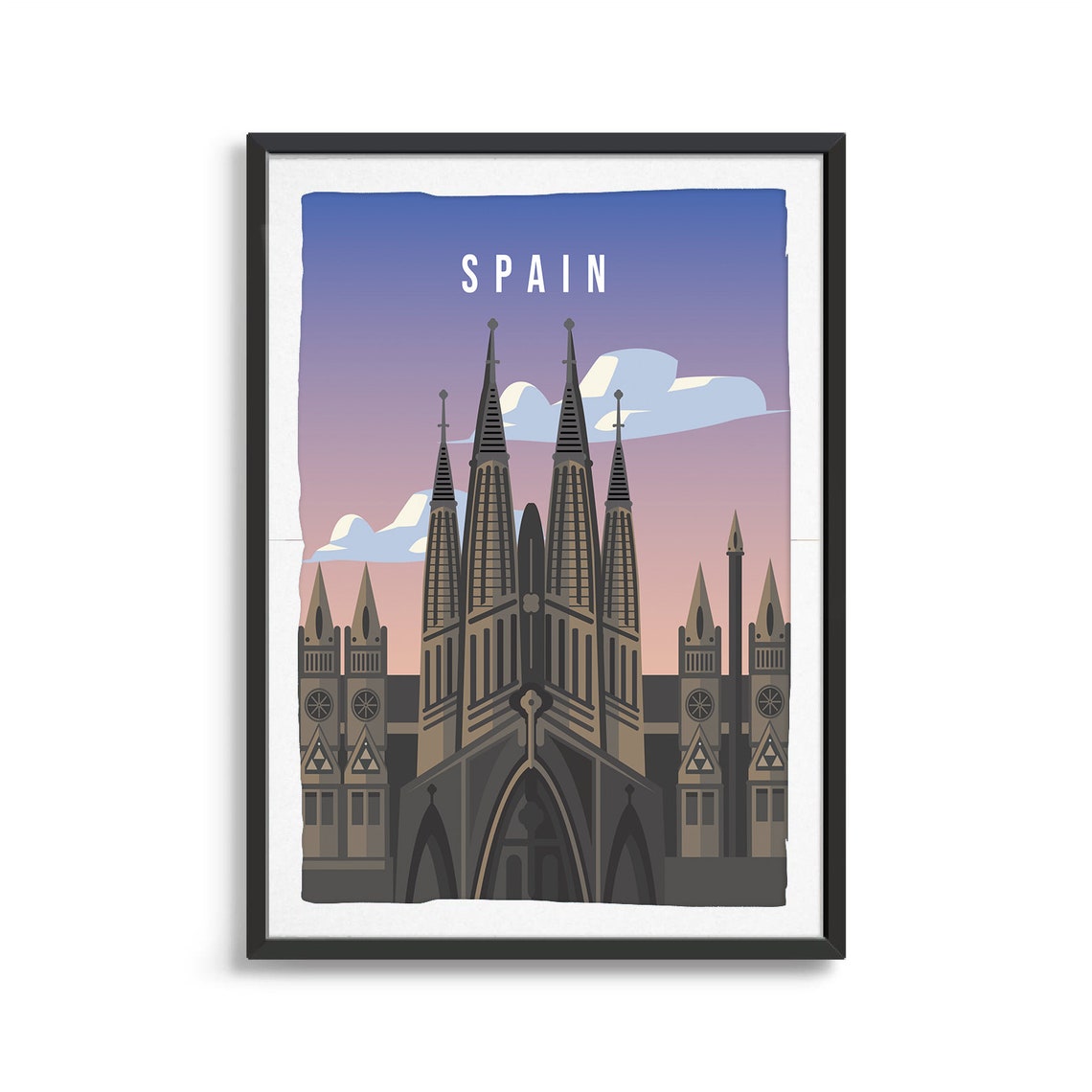 Spain Spired Cathedral Sunset Skyline Travel Souvenir Poster - Image 2