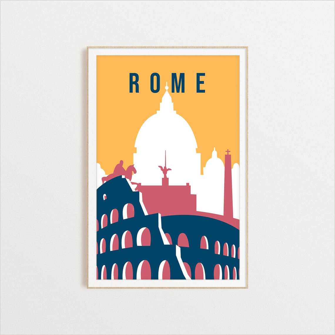 Rome Colosseum Travel Poster Italy Landmarks Sunset Skyline Art