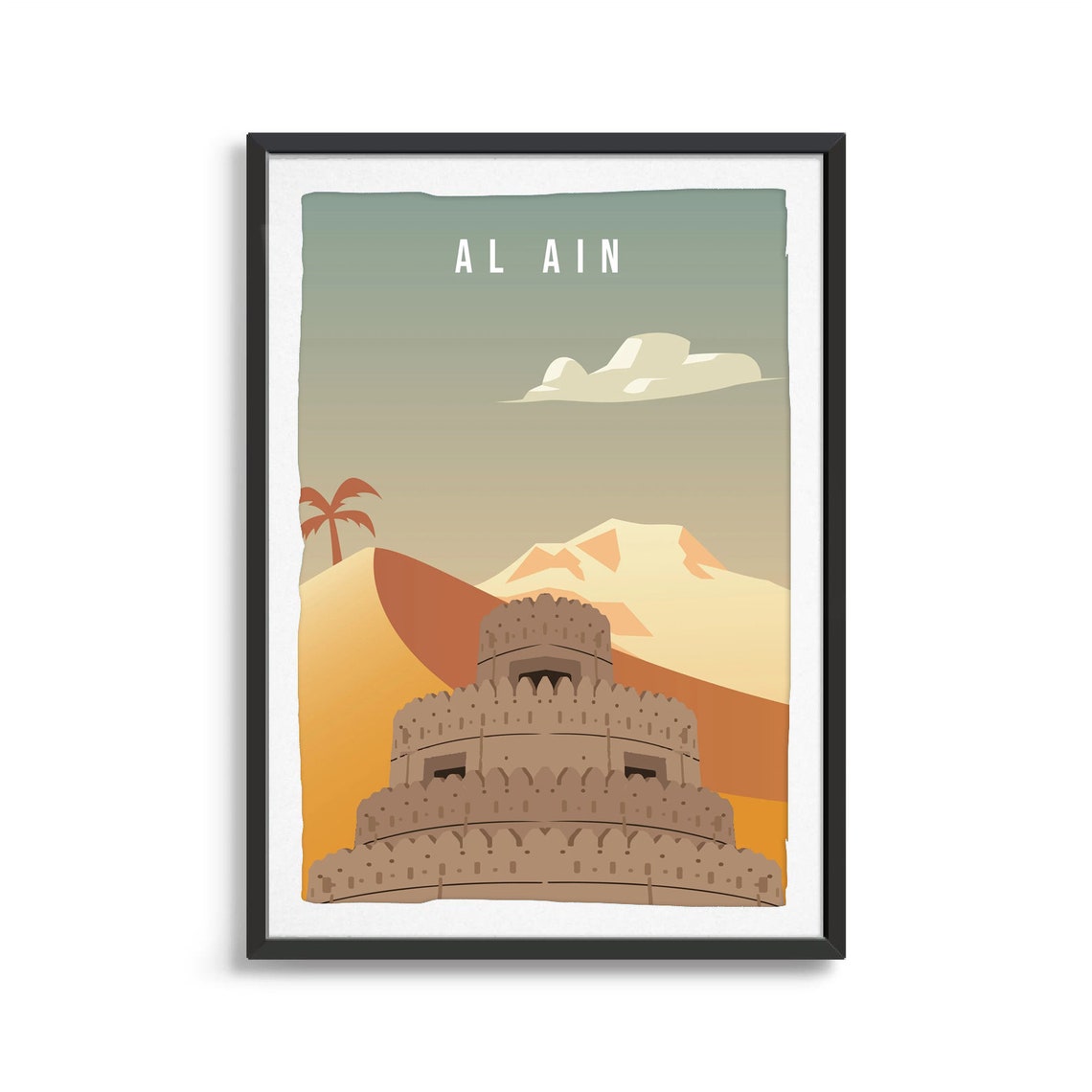Al Ain Desert Fort Travel Poster Historic Castle Sand Dune Artwork