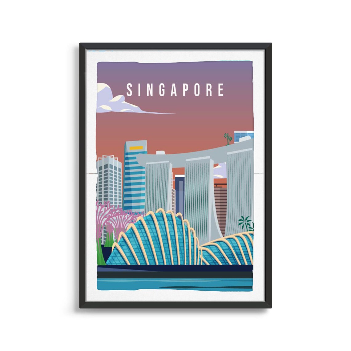 Singapore Travel Poster With Marina Bay Sands Skyline Sunset Art - Image 2